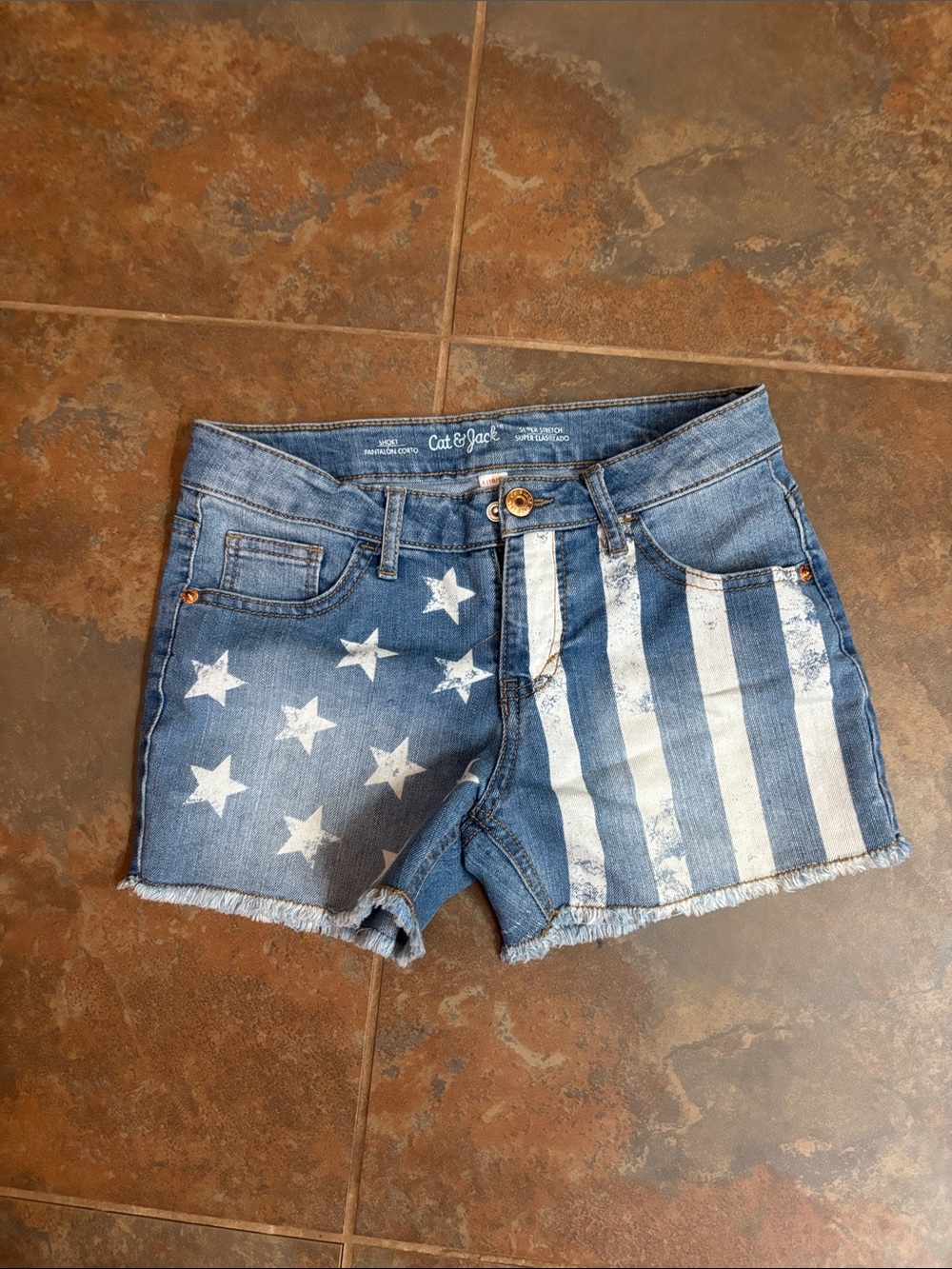 Cat & Jack Blue Denim Shorts with White Star & Stripe Print